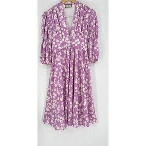 TB Dress Women's Purple Floral Print Midi Peasant Cottage Core Cotton Size Small